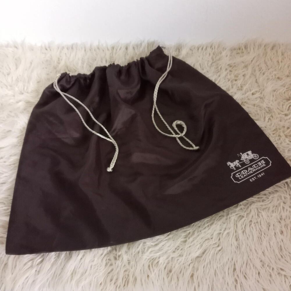 COACH Brown Gold Bag Cover 19x15 Satin Drawstring Cord Logo Dust Travel Pouch